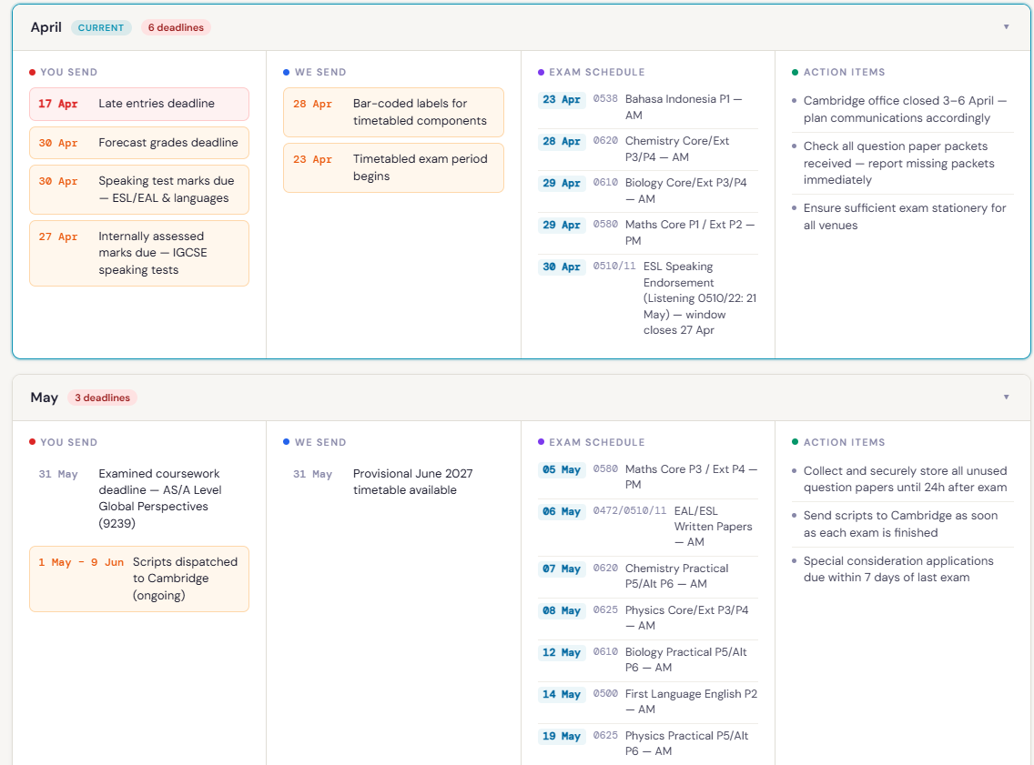 Cambridge Exam Calendar
